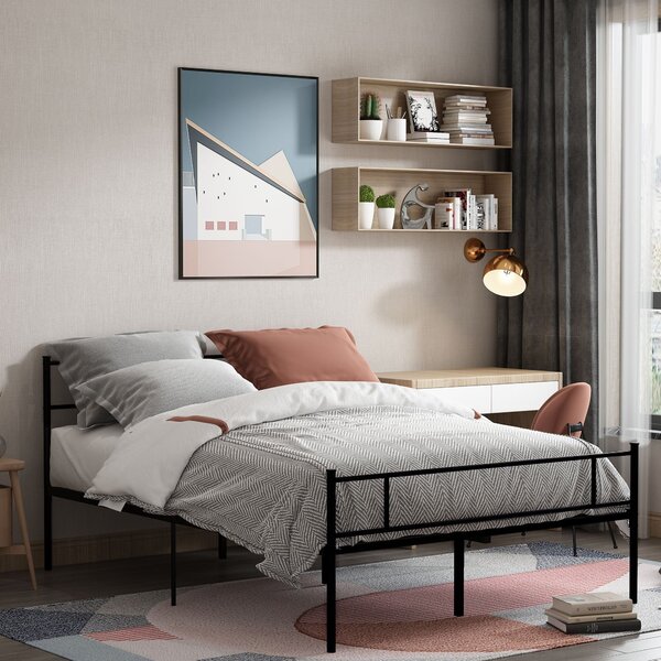 Struttura Letto Una Piazza e Mezzo 140x200 cm in Acciaio con Doghe Integrate Nero