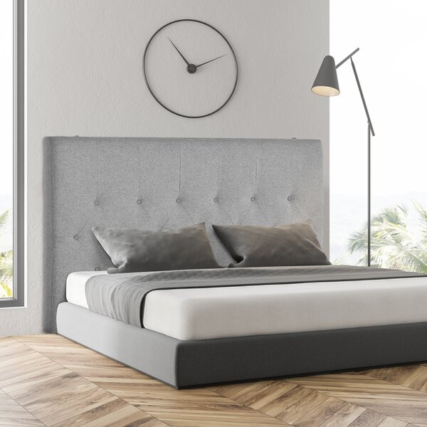 Testiera Letto Matrimoniale 160x7x120 cm in Tessuto Effetto Lino Trapuntata a Bottoni Grigia