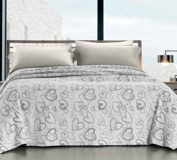 Copriletto Singolo in Jacquard Tinto Filo Cober Affi Cuori Grigio Perla