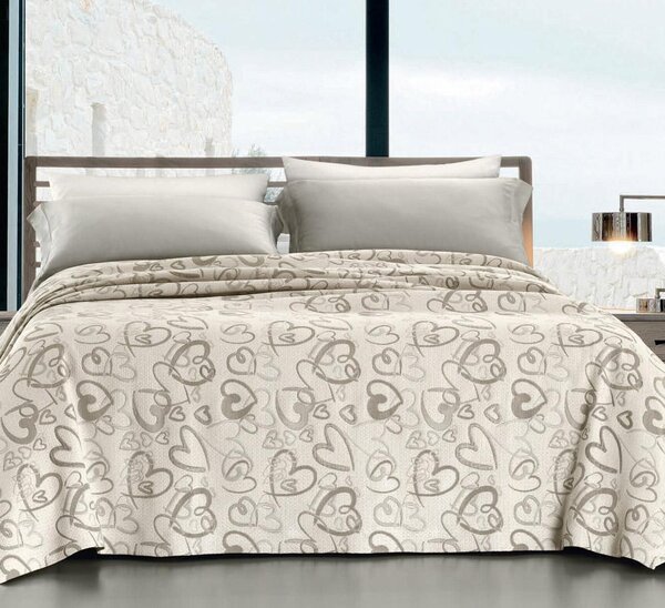 Copriletto Singolo in Jacquard Tinto Filo Cober Affi Cuori Tortora