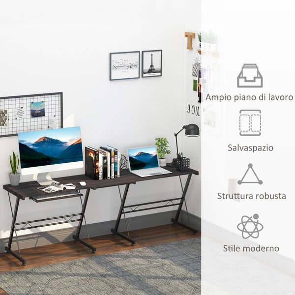 Homcom Scrivania Moderna Nera ad Angolo Dritta Postazione da Lavoro per Computer con Vano Tastiera MDF, acciaio a forma di L|Aosom