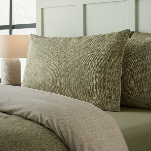 Set copripiumino e federa verde in flanella per letto singolo 135x200 cm Brushed Herringbone – Catherine Lansfield