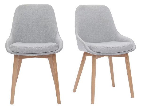 Sedie scandinave in tessuto grigio chiaro e legno massello chiaro (set di 2) HOLO