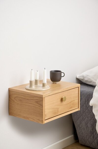 Comodino colore naturale chiaro con effetto rovere Monfort – Actona