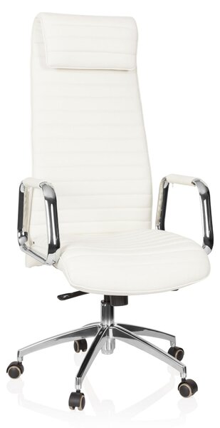 Poltrona da ufficio ASPERA 20, rivestita in ecopelle, colore crema-bianco, struttura in cromo, con altezza regolabile