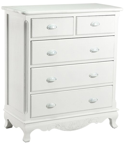 Comò 5 Cassetti in Legno Basilea Bianco Anticato