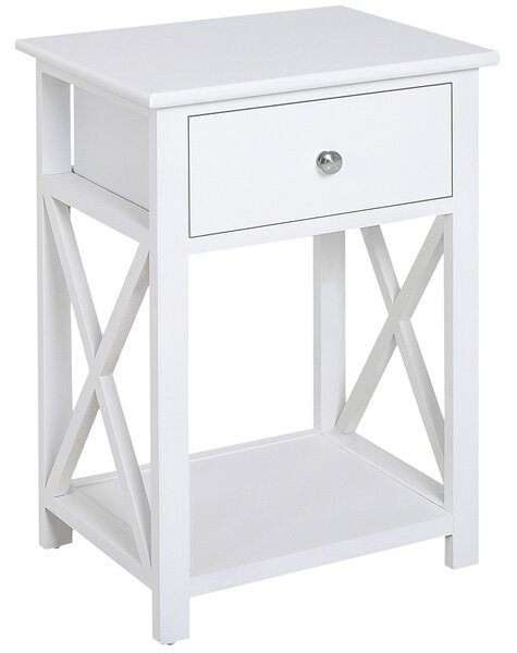 Comodino per Camera da Letto Tavolino d'Appoggio con Cassetto in Legno Bianco 40x30x55 cm