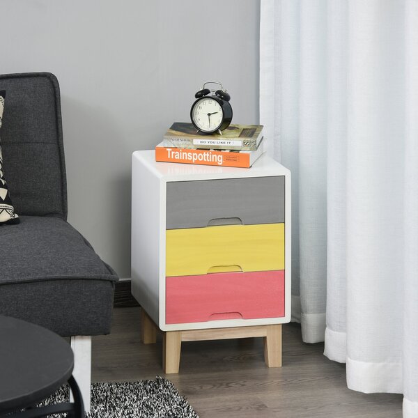 Comodino in Legno Colorato 3 Cassetti 30x34x51 cm