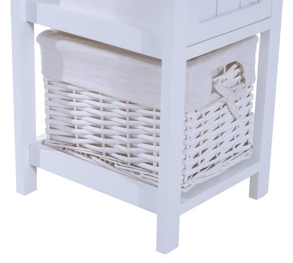 Elegante Comodino Mobiletto in Legno MDF e Vimini Bianco 28x31x45 cm