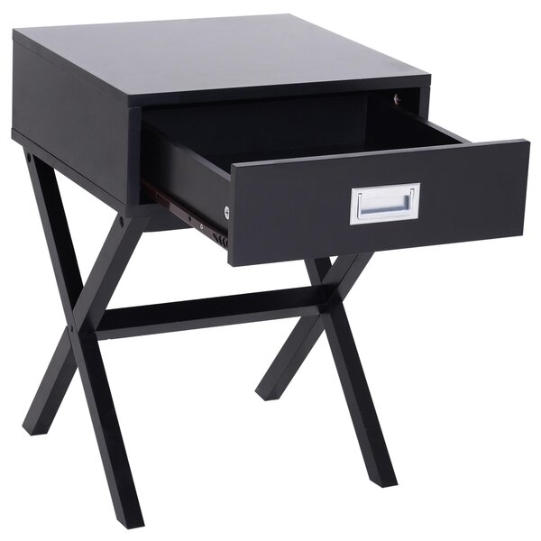 Comodino Stile Industrial con Cassetto in Legno Nero 40x40x55 cm