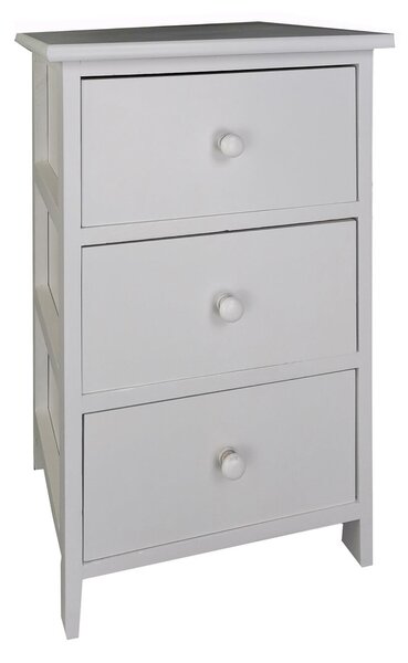 Comodino 3 Cassetti in Legno 35x25x55 cm Miki Bianco