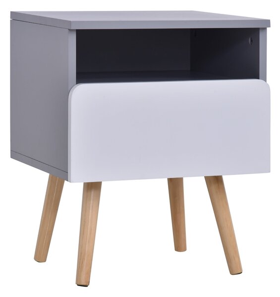 Comodino 1 Cassetto 40x34,3x50 cm in Legno MDF Grigio e Bianco