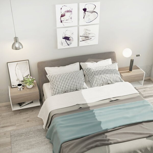 Set 2 Comodini Sospesi 46x30x30 cm in Truciolato Rovere e Bianco