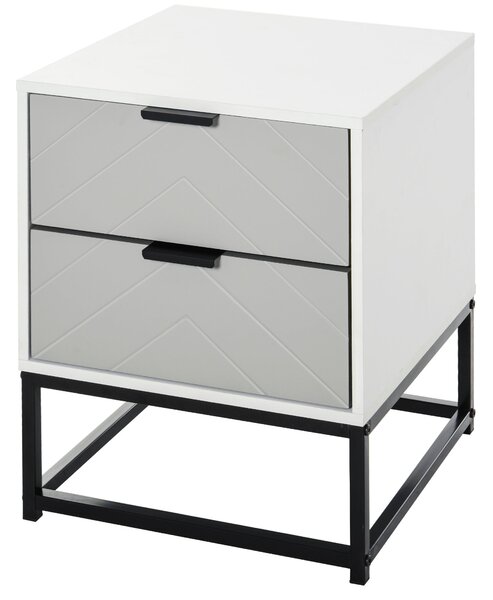Comodino 39,5x40x48 cm 2 Cassetti in MDF e Acciaio Bianco e Grigio