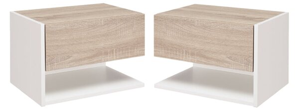Set 2 Comodini Sospesi 46x30x30 cm in Truciolato Rovere e Bianco