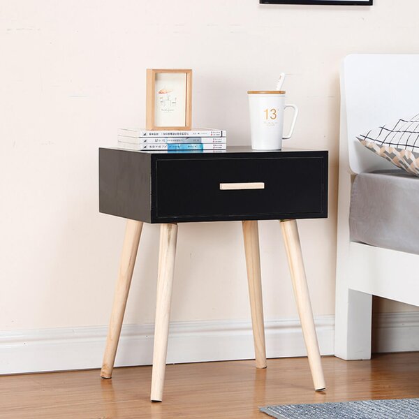 Comodino 1 Cassetto in Legno 42x35x53 cm Toby Nero