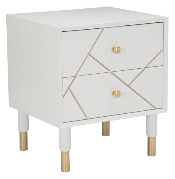 Comodino Luxy 45x40x51 cm in Legno e MDF e in Ferro Bianco e Oro