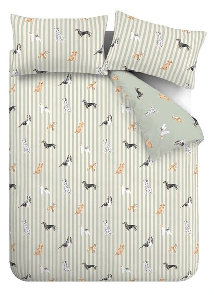 Set copripiumino e federa verde per letto singolo 135x200 cm Dog Stripe – Catherine Lansfield