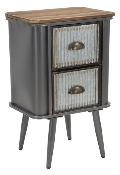 Comodino Illinois 40x30x64 cm in Ferro e Legno di Abete Grigio e Naturale