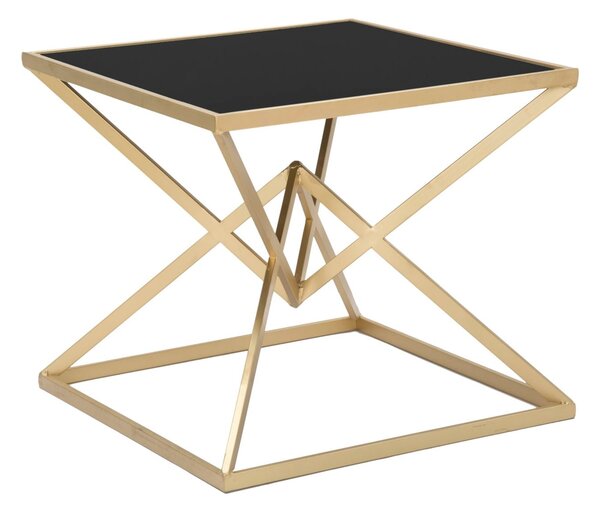 Comodino Piramid 50x50x45 cm in Ferro e Vetro Nero e Oro