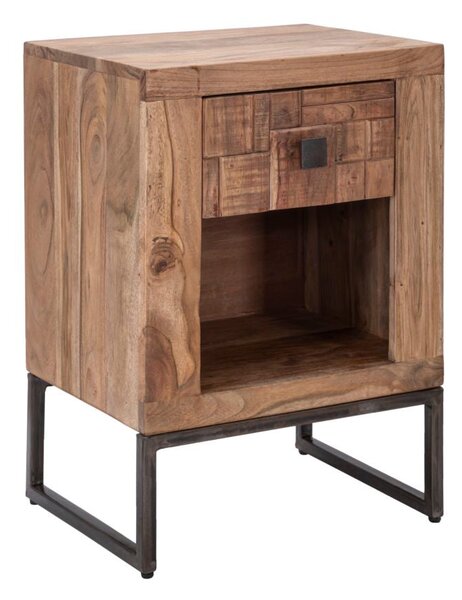 Comodino Mumbai 45x35x62 cm in Legno di Acacia e in Ferro Marrone e Nero