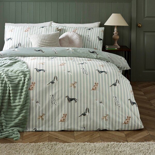 Set copripiumino e federa verde per letto singolo 135x200 cm Dog Stripe – Catherine Lansfield