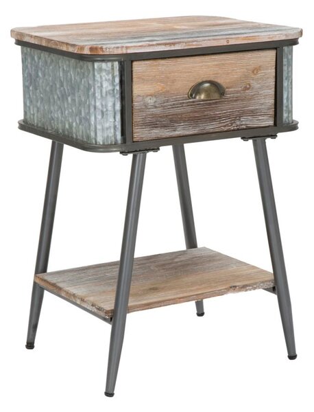 Comodino Bronxs 47,5x36,5x63,5 cm in Ferro e Legno di Abete Nero e Grigio