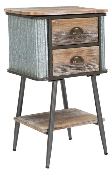 Comodino 2 Cassetti Bronxs 43,5x36,5x72,5 cm in Ferro e Legno di Abete Nero e Grigio