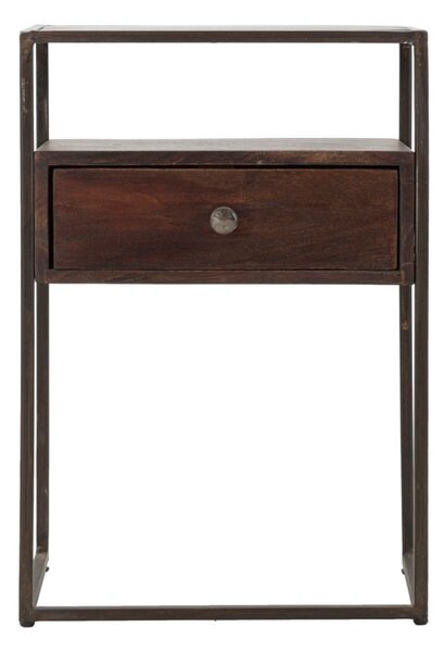 Comodino Burn 45x30x66 cm in Legno di Acacia e in Ferro Marrone