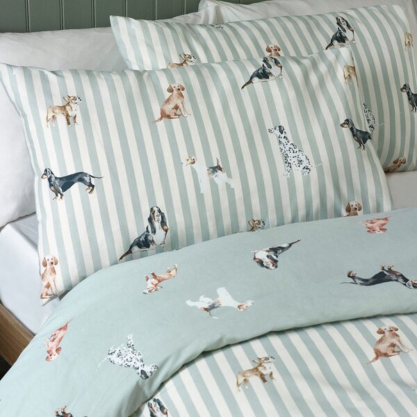 Set copripiumino e federa verde per letto singolo 135x200 cm Dog Stripe – Catherine Lansfield