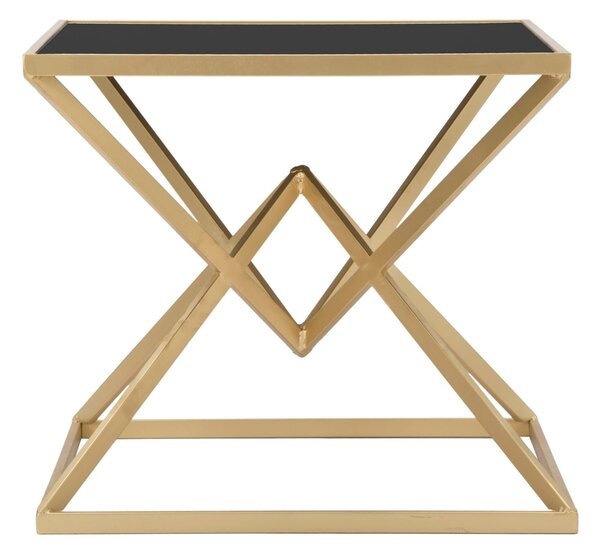 Comodino Piramid 50x50x45 cm in Ferro e Vetro Nero e Oro