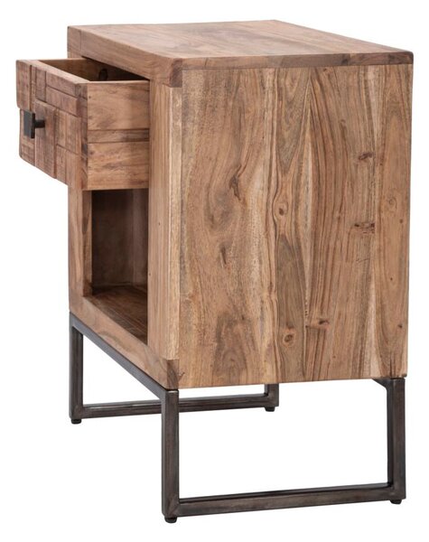 Comodino Mumbai 45x35x62 cm in Legno di Acacia e in Ferro Marrone e Nero