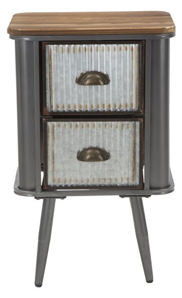 Comodino Illinois 40x30x64 cm in Ferro e Legno di Abete Grigio e Naturale