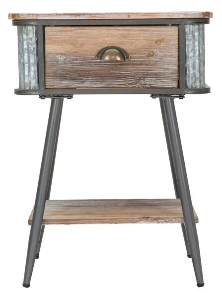 Comodino Bronxs 47,5x36,5x63,5 cm in Ferro e Legno di Abete Nero e Grigio