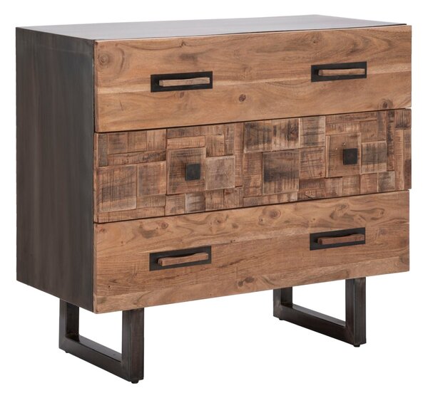 Comò Mumbai 85x40x77 cm in Legno di Acacia e in Ferro Marrone e Nero