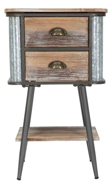 Comodino 2 Cassetti Bronxs 43,5x36,5x72,5 cm in Ferro e Legno di Abete Nero e Grigio