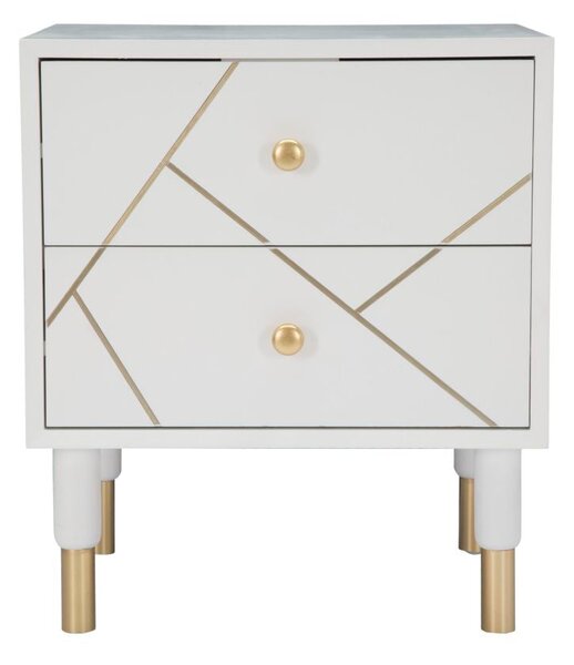Comodino Luxy 45x40x51 cm in Legno e MDF e in Ferro Bianco e Oro