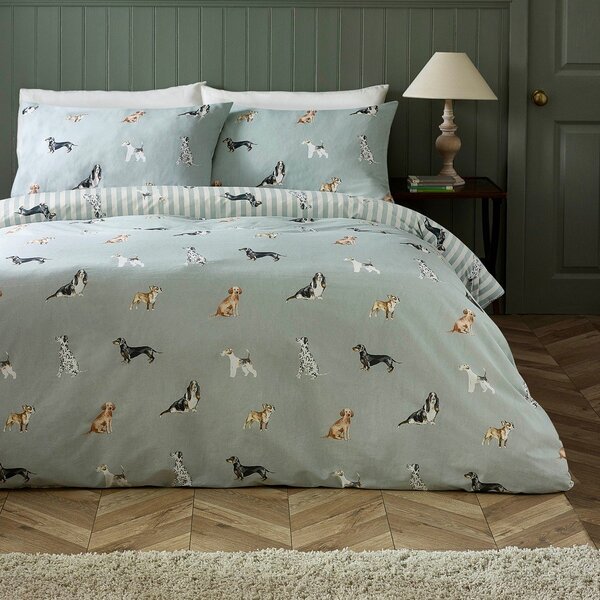 Set copripiumino e federa verde per letto singolo 135x200 cm Dog Stripe – Catherine Lansfield