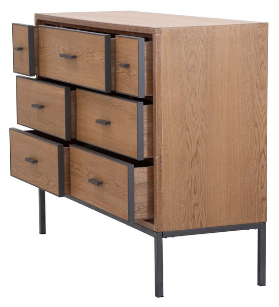 Comò Malé105x38x82 cm Legno di Abete e Impiallacciatura di frassino e MDF e in Ferro Marrone e Grigio
