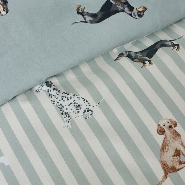 Set copripiumino e federa verde per letto singolo 135x200 cm Dog Stripe – Catherine Lansfield