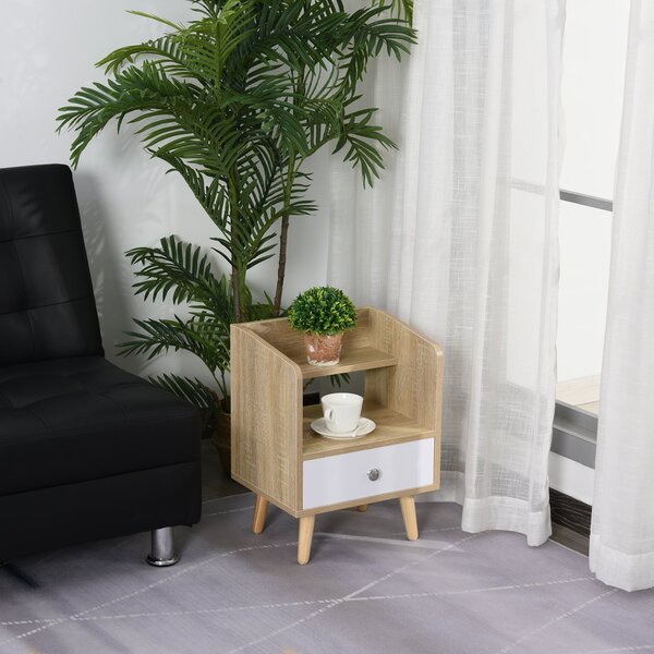 Comodino 1 Cassetto e Mensola 37x30x48 cm in Legno Rovere e Bianco