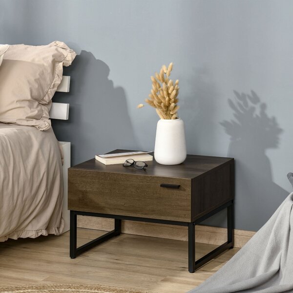 Comodino 1 Cassetto 53x41,5x37 cm in Legno e Acciaio Marrone