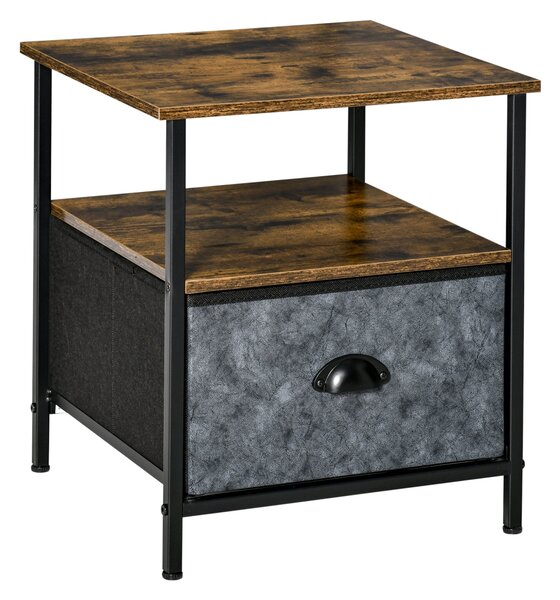 Comodino 1 Cassetto in Tessuto 40x40x46,9 cm in Legno e Acciaio Marrone e Grigio