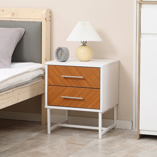 Comodino 2 Cassetti 40x39x48 cm in Metallo e Legno Marrone