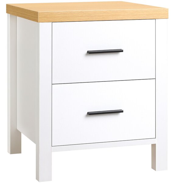 Comodino 2 Cassetti 40x39x48 cm in MDF Bianco