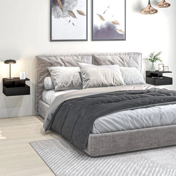 Set 2 Comodini Sospesi 35x32x22,5 cm Design Moderno Nero