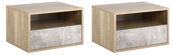 Set 2 Comodini Sospesi 45x35x27,5 cm con Cassetto e Ripiano Grigio