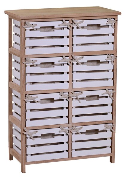 Cassettiera 8 Cassetti in Legno 58x30x85cm Arianna Naturale e Bianca