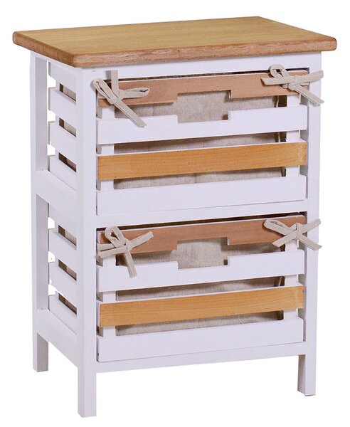 Cassettiera 2 Cassetti in Legno 35x27x47cm Matilda Noce Chiaro e Bianca