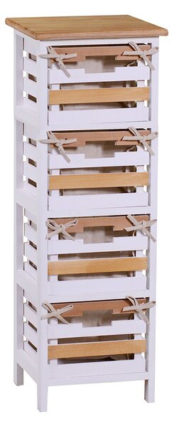 Cassettiera 4 Cassetti in Legno 30x27x85cm Matilda Noce Chiaro e Bianca